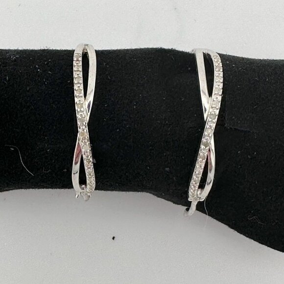 Beautiful Thin Diamond Infinity Hoop Earrings - Natural Diamonds in Sterling - Picture 1 of 10